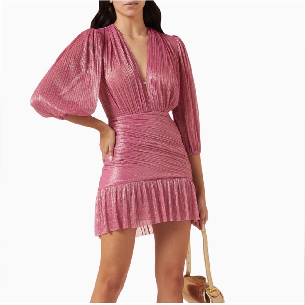 Maje Shimmering Pink Long Sleeve Dress